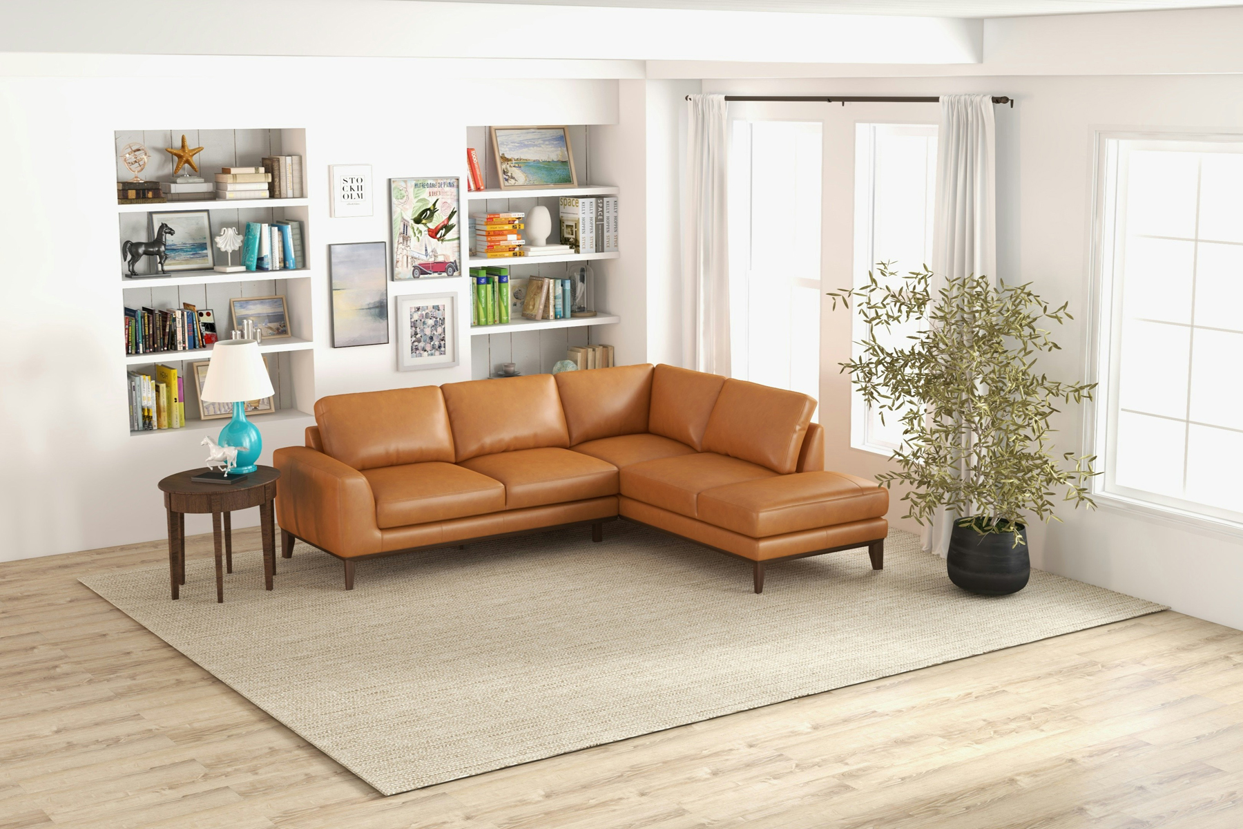 Ledersofa im gepflegten Wohnraum