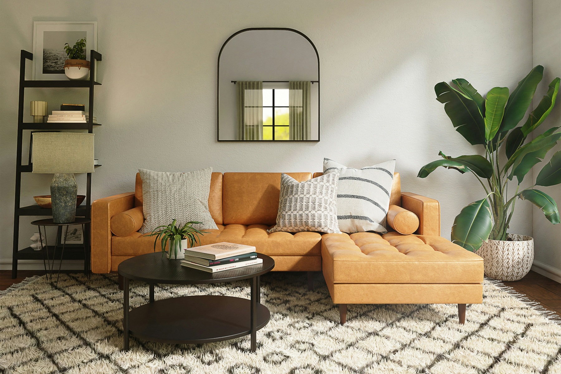 Ledersofa in gepflegtem Wohnzimmer