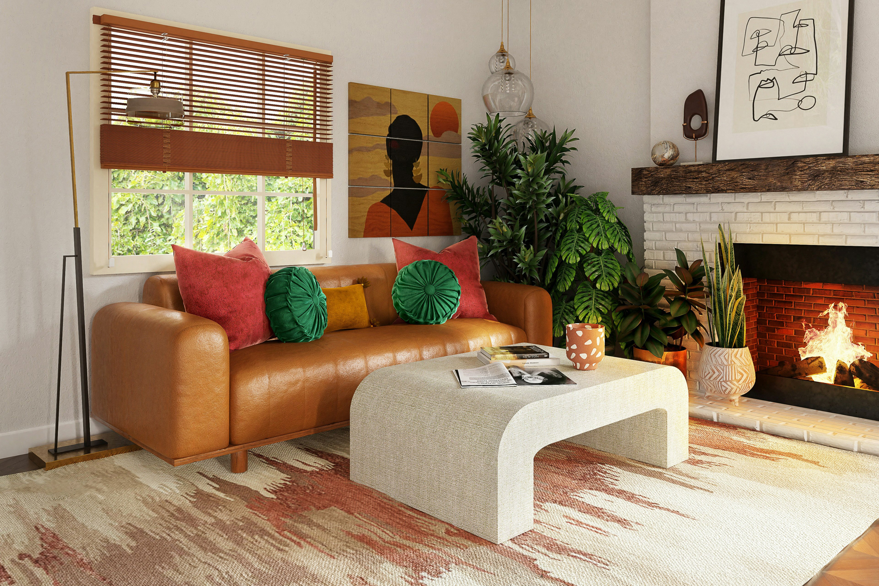 Ledersofa in modernem Wohnzimmer